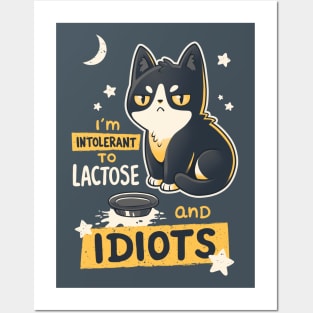 Intolerant to Lactose and Idiots // Sassy Kitten, Kawaii Angry Black Cat Posters and Art